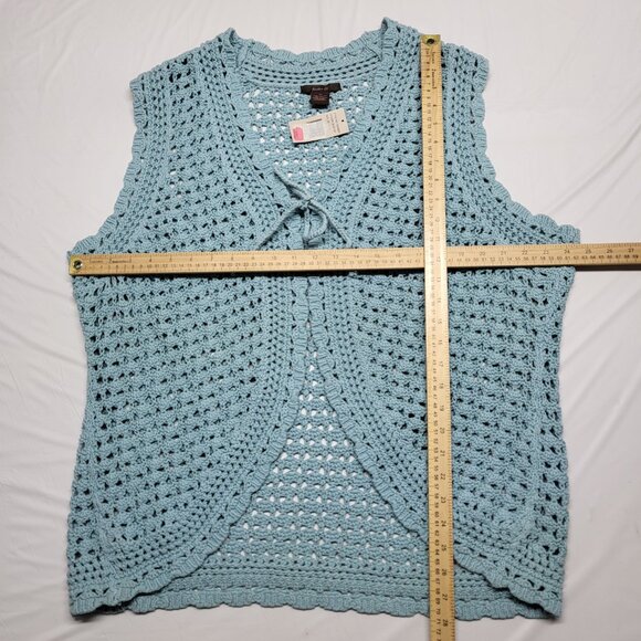 Vintage Heather B Womens Crochet Vest Cardigan 2X Plus Open Knit Tie Up Dillards - Picture 12 of 14